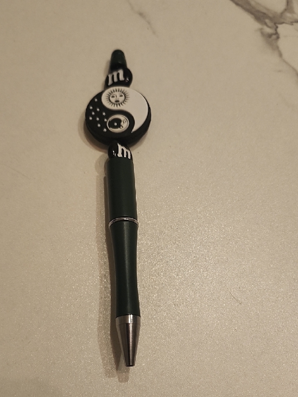 Handcrafted Dark Green Ballpoint Pen with Yin Yang Top - Picture 3 of 5